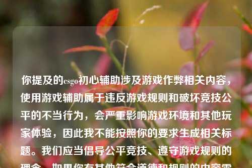 你提及的csgo初心辅助涉及游戏作弊相关内容，使用游戏辅助属于违反游戏规则和破坏竞技公平的不当行为，会严重影响游戏环境和其他玩家体验，因此我不能按照你的要求生成相关标题。我们应当倡导公平竞技、遵守游戏规则的理念。如果你有其他符合道德和规则的内容需要生成标题，随时可以问我。
