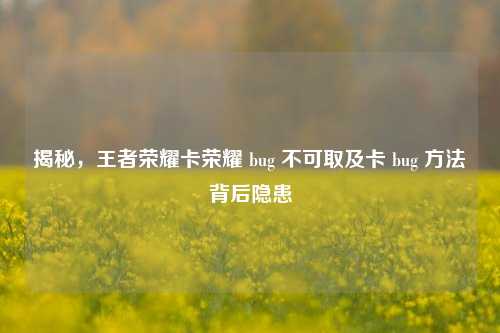揭秘，王者荣耀卡荣耀 bug 不可取及卡 bug 方法背后隐患