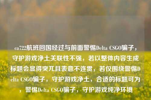 ca722航班回国经过与前面警惕Delta CSGO骗子,守护游戏净土关联性不强,若以整体内容生成标题会显得突兀且表意不连贯,若仅围绕警惕Delta CSGO骗子,守护游戏净土,合适的标题可为,警惕Delta CSGO骗子,守护游戏纯净环境