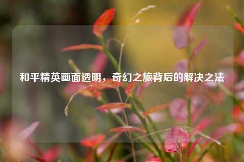 和平精英画面透明,奇幻之旅背后的解决之法