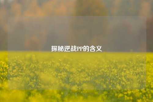 探秘逆战PP的含义