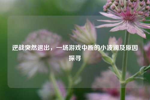 逆战突然退出,一场游戏中断的小波澜及原因探寻