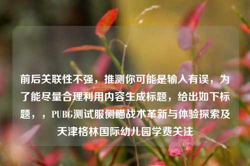 前后关联性不强,推测你可能是输入有误,为了能尽量合理利用内容生成标题,给出如下标题,,PUBG测试服侧瞄战术革新与体验探索及天津格林国际幼儿园学费关注