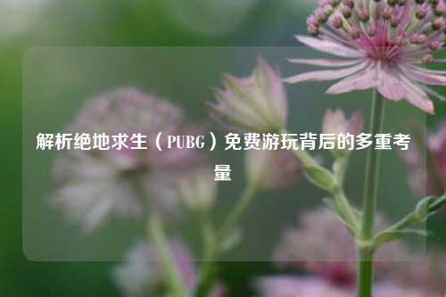 解析绝地求生(PUBG)免费游玩背后的多重考量