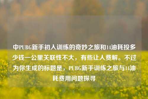 中PUBG新手初入训练的奇妙之旅和14油耗投多少钱一公里关联性不大,有些让人费解。不过为你生成的标题是,PUBG新手训练之旅与14油耗费用问题探寻