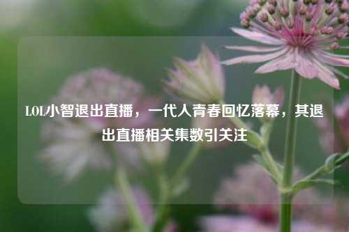 LOL小智退出直播,一代人青春回忆落幕,其退出直播相关集数引关注