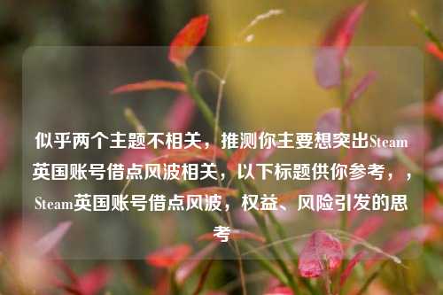 似乎两个主题不相关,推测你主要想突出Steam英国账号借点风波相关,以下标题供你参考,,Steam英国账号借点风波,权益、风险引发的思考