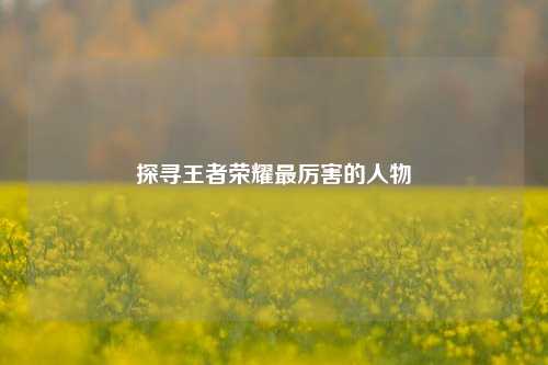 探寻王者荣耀最厉害的人物